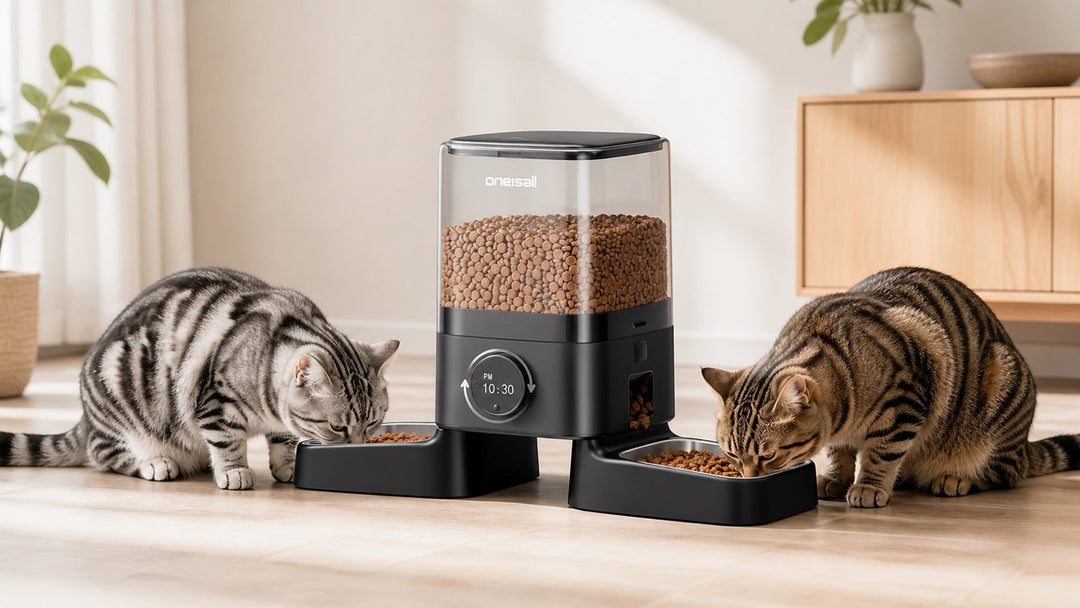 Oneisall H1 Futterautomat mit Doppelnapf für zwei fressende Katzen