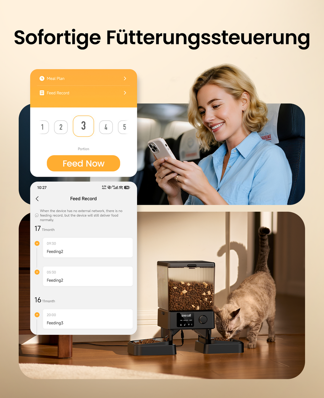 Oneisall 5L Automatischer Katzenfütterer mit App-Steuerung für zwei Katzen