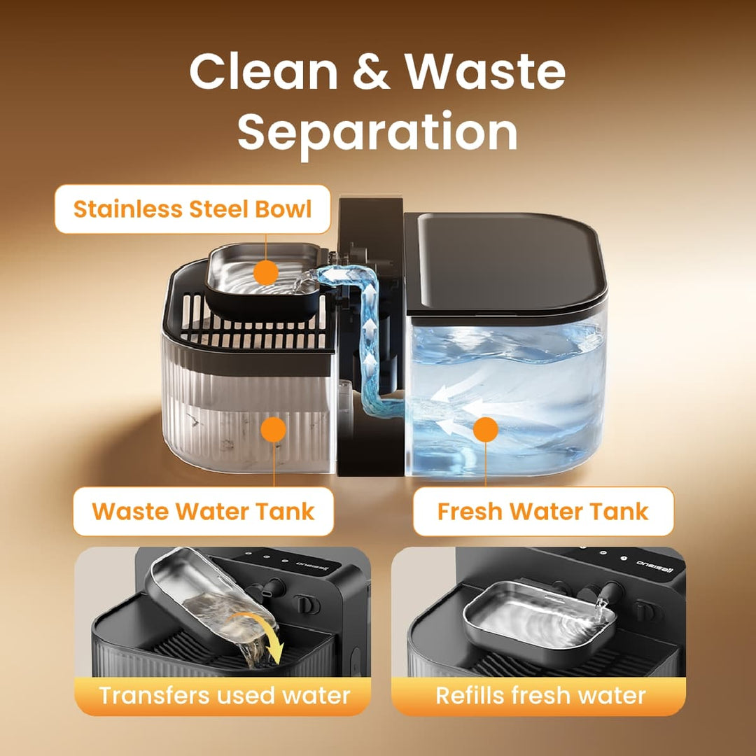 Oneisall 3,5L FreshFill Filterloser Katzen-Trinkbrunnen mit Frischwassersystem