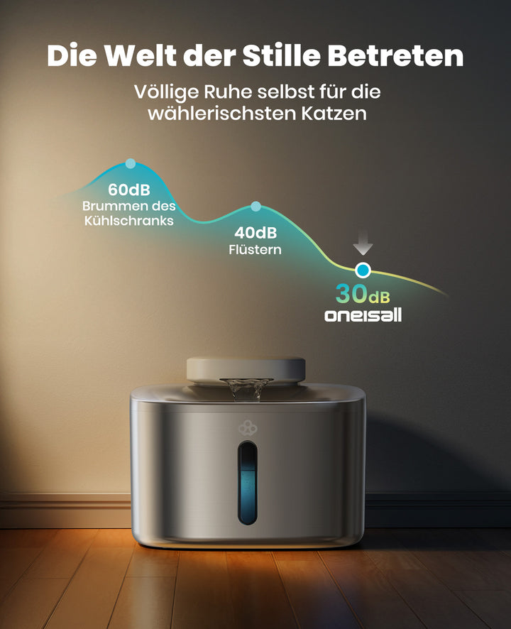 Oneisall 3.5L Kabelloser Edelstahl Trinkbrunnen für Katzen mit 3 Filtern