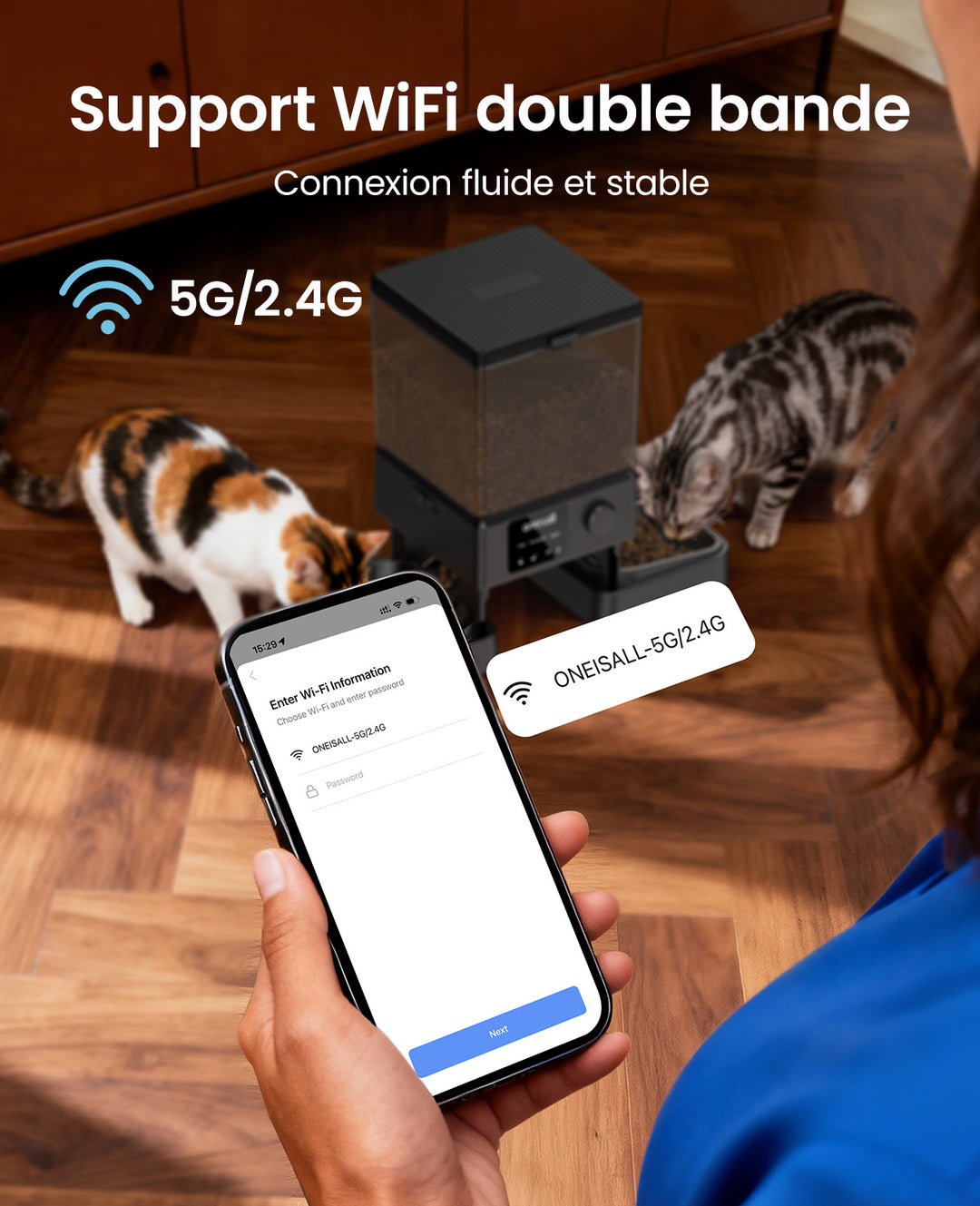 Oneisall 5L Automatischer Katzenfütterer mit App-Steuerung für zwei Katzen