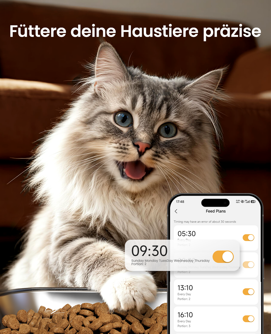 Oneisall 5L Automatischer Katzenfütterer mit App-Steuerung für zwei Katzen