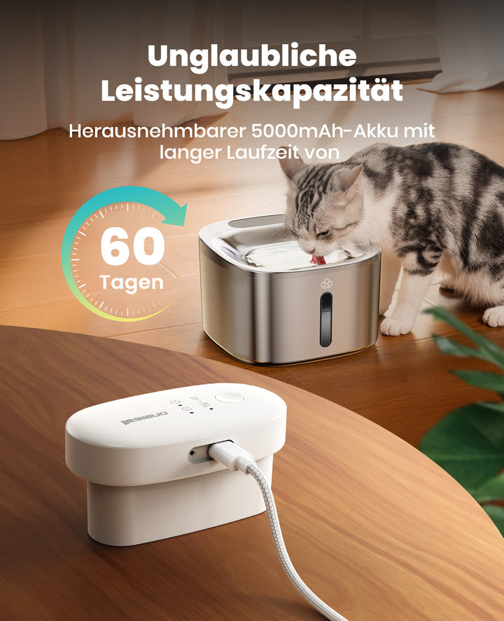 Oneisall 3.5L Kabelloser Edelstahl Trinkbrunnen für Katzen mit 3 Filtern