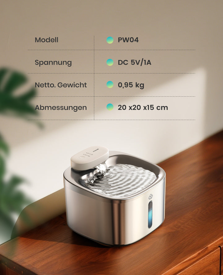 Oneisall 3.5L Kabelloser Edelstahl Trinkbrunnen für Katzen mit 3 Filtern