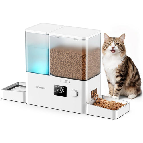 oneisall 2-in-1-Automatik-Katzenfutterautomat mit Trinkbrunnen