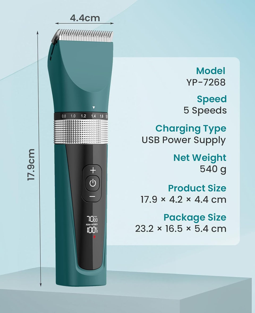 Oneisall YP-7268 Katzenhaarschneider mit 5 Geschwindigkeiten