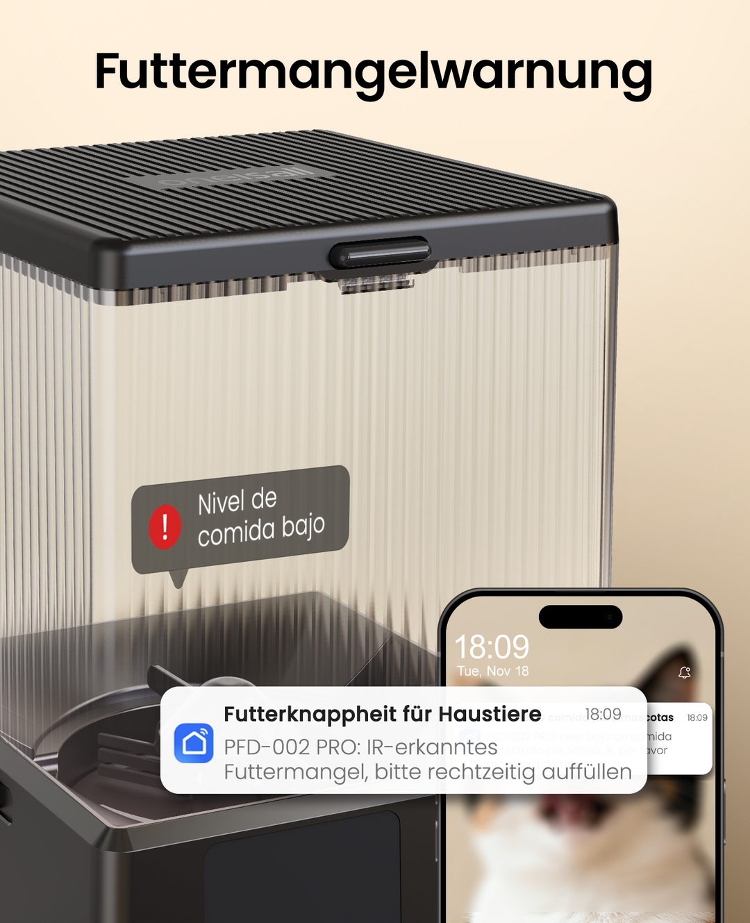 Oneisall 5L Automatischer Katzenfütterer mit App-Steuerung für zwei Katzen