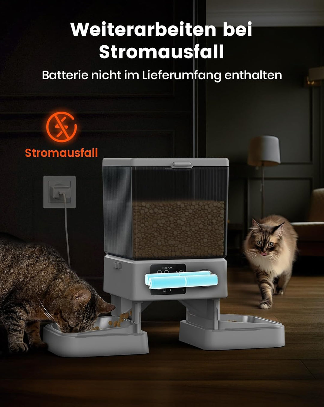 Oneisall 5L Automatischer Katzenfutterautomat für zwei Katzen – Schwarz