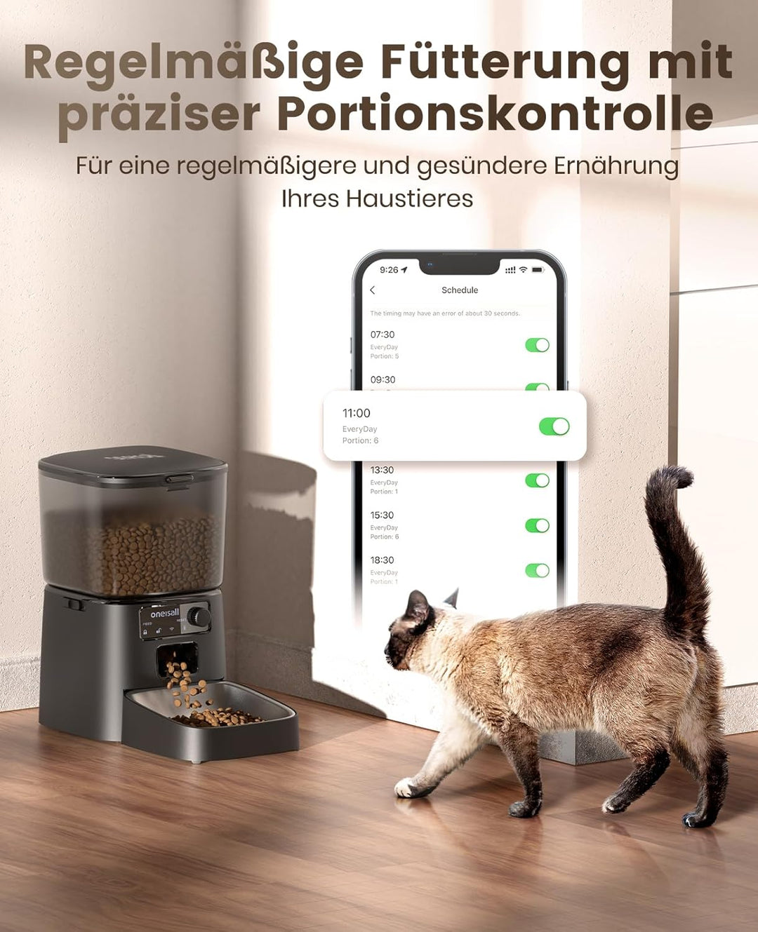 Oneisall 3.5L Automatischer Katzen-Futterspender mit App-Steuerung & 2.4G Wi-Fi