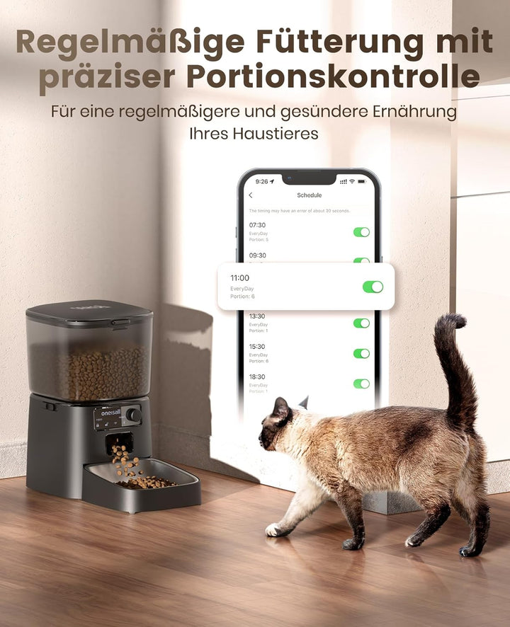 Oneisall 3.5L Automatischer Katzen-Futterspender mit App-Steuerung & 2.4G Wi-Fi