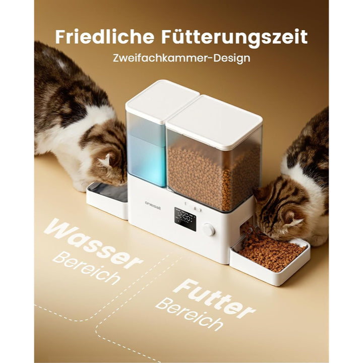 oneisall 2-in-1-Automatik-Katzenfutterautomat mit Trinkbrunnen