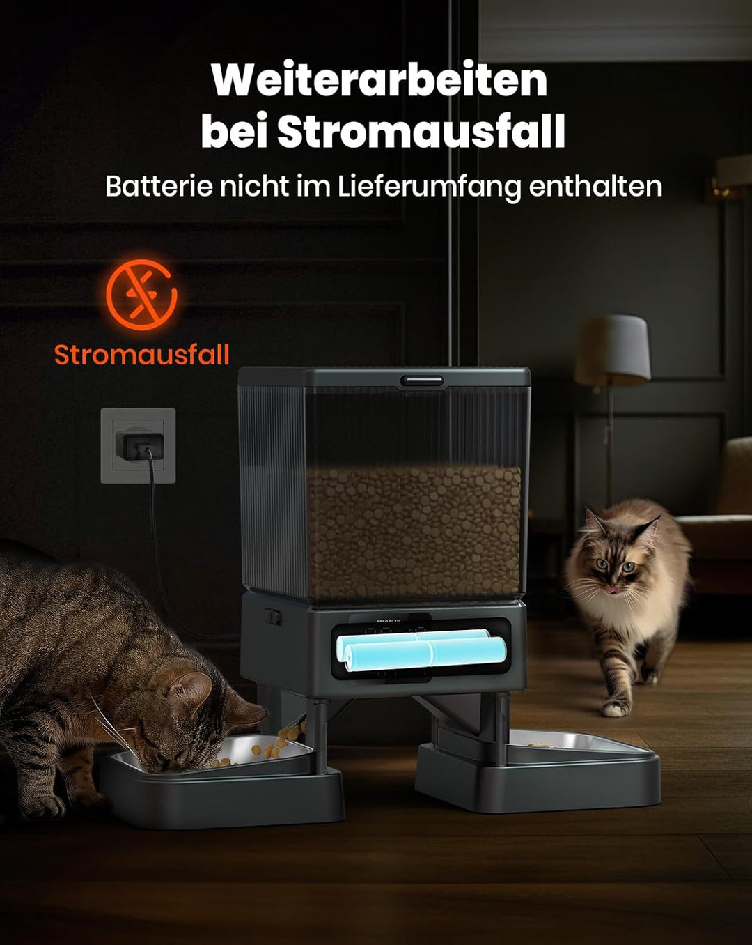Oneisall 5L Automatischer Katzenfutterautomat für zwei Katzen – Schwarz