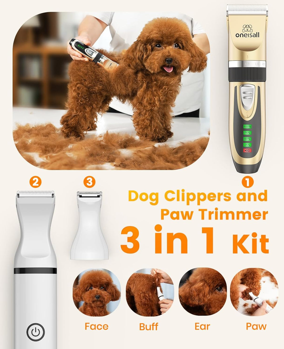 Oneisall X2 & N5 3-in-1 Hundeschermaschinen- & Pfotentrimmer-Set