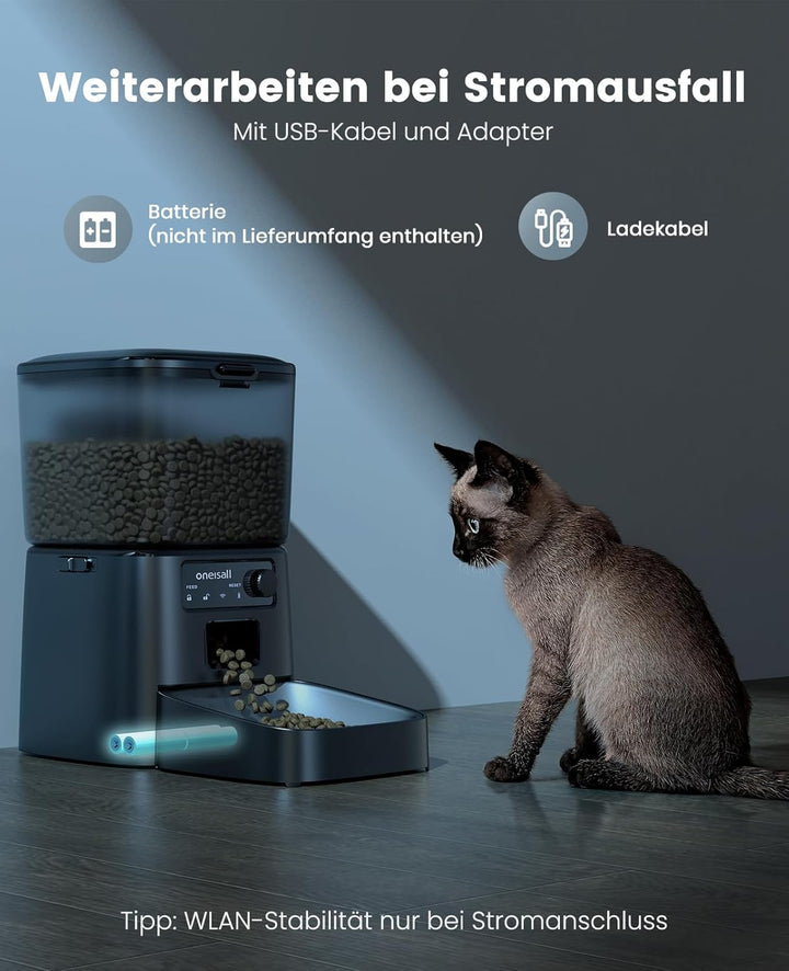 Oneisall 3.5L Automatischer Katzen-Futterspender mit App-Steuerung & 2.4G Wi-Fi