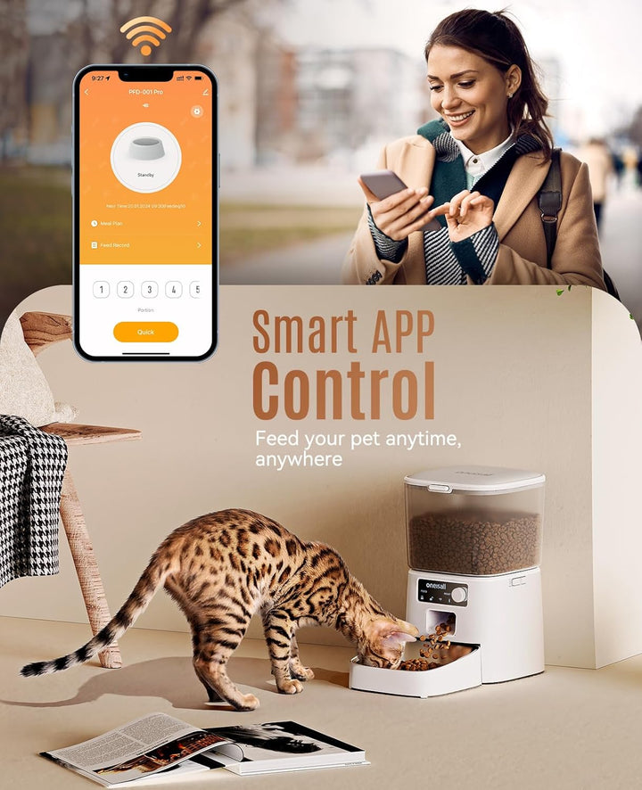 Oneisall 3.5L Automatischer Katzen-Futterspender mit App-Steuerung & 2.4G Wi-Fi