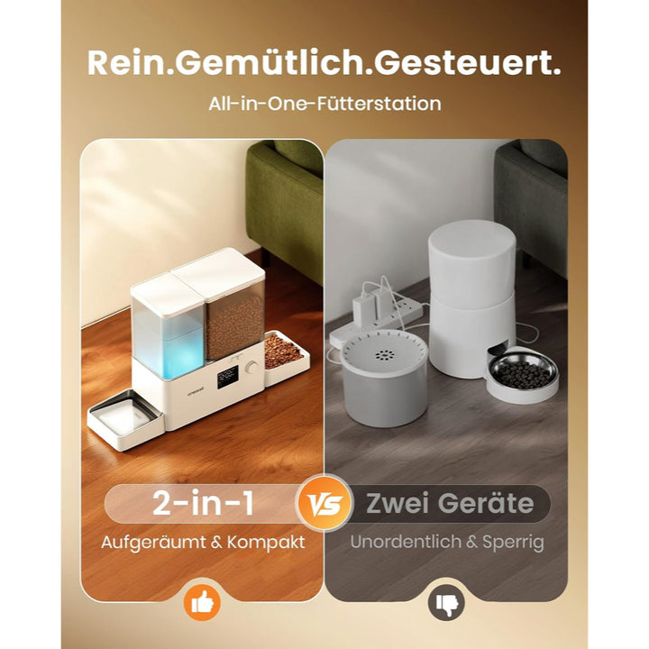 oneisall 2-in-1-Automatik-Katzenfutterautomat mit Trinkbrunnen