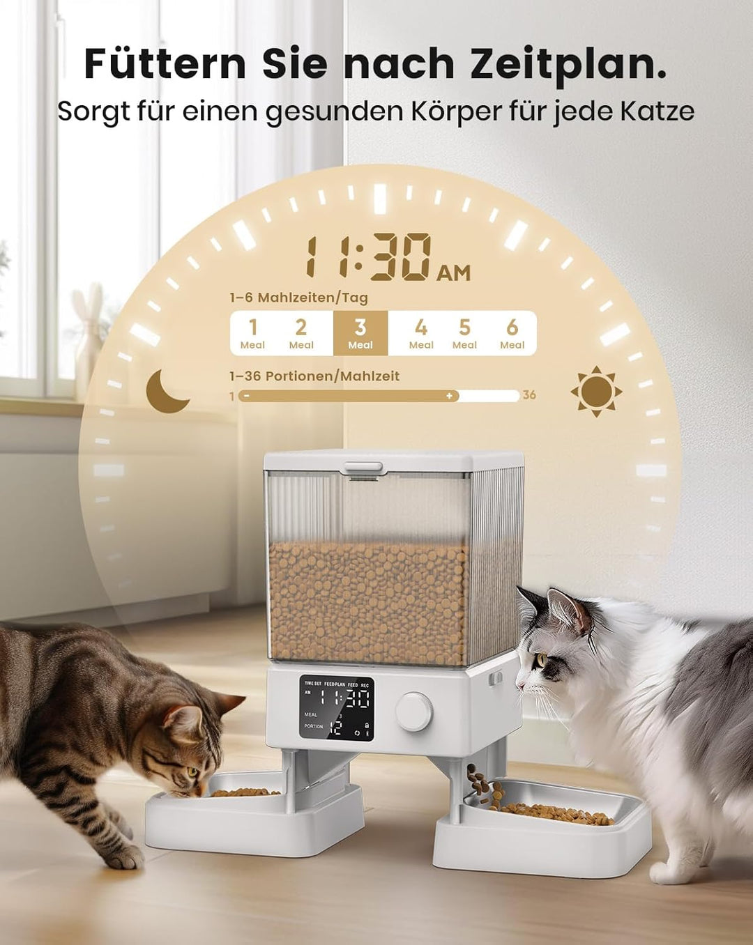 Oneisall 5L Automatischer Katzenfutterautomat für zwei Katzen – Schwarz