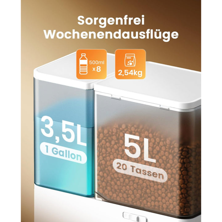 oneisall 2-in-1-Automatik-Katzenfutterautomat mit Trinkbrunnen
