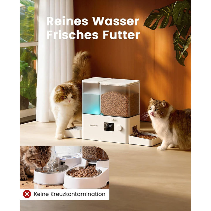 oneisall 2-in-1-Automatik-Katzenfutterautomat mit Trinkbrunnen