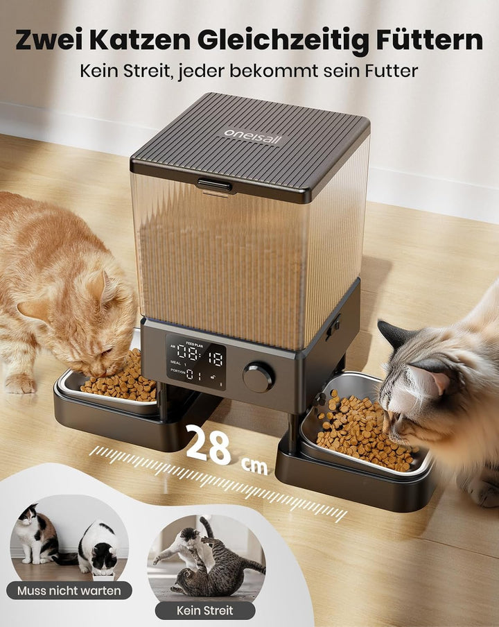 Oneisall 5L Automatischer Katzenfutterautomat für zwei Katzen – Schwarz