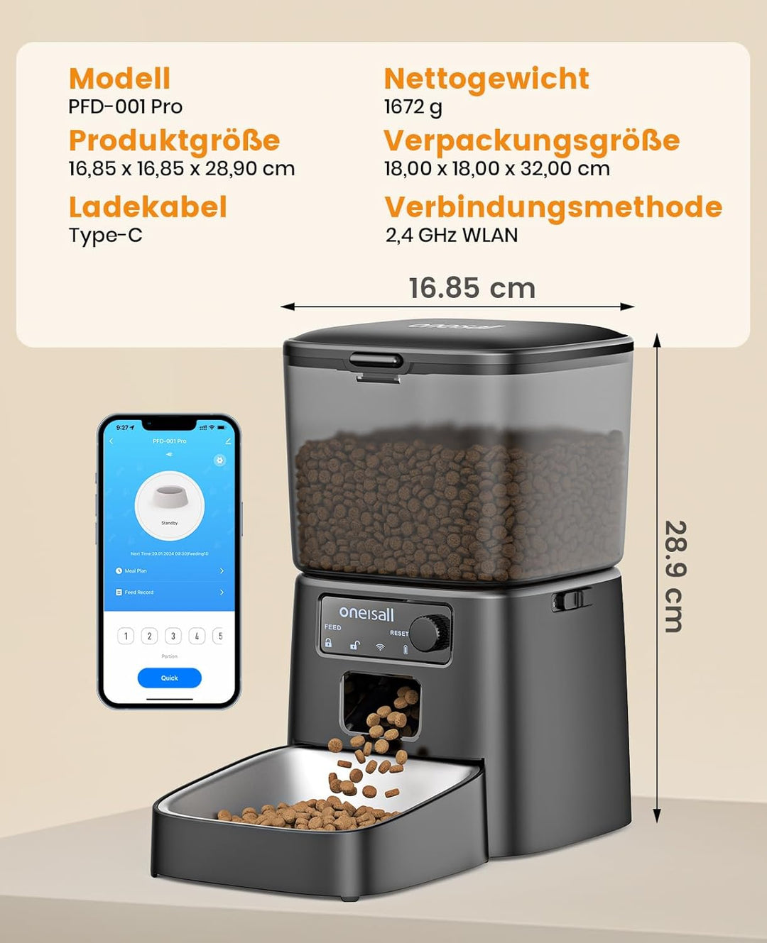 Oneisall 3.5L Automatischer Katzen-Futterspender mit App-Steuerung & 2.4G Wi-Fi