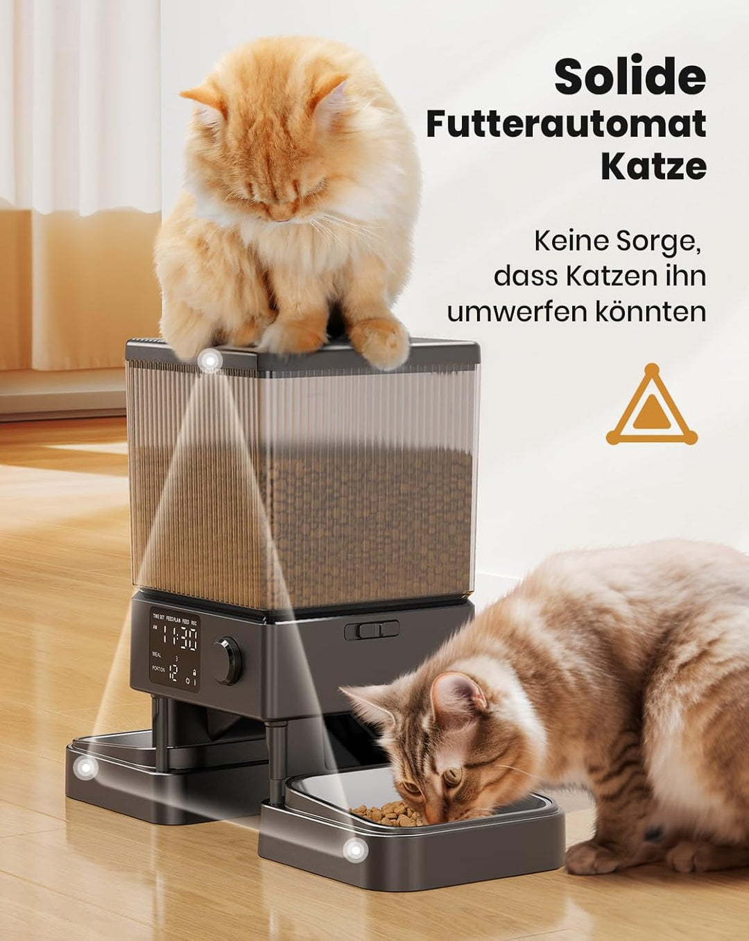 Oneisall 5L Automatischer Katzenfutterautomat für zwei Katzen – Schwarz