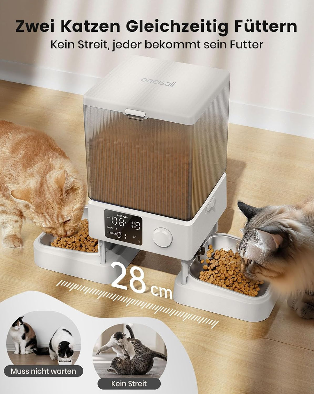 Oneisall 5L Automatischer Katzenfutterautomat für zwei Katzen – Schwarz