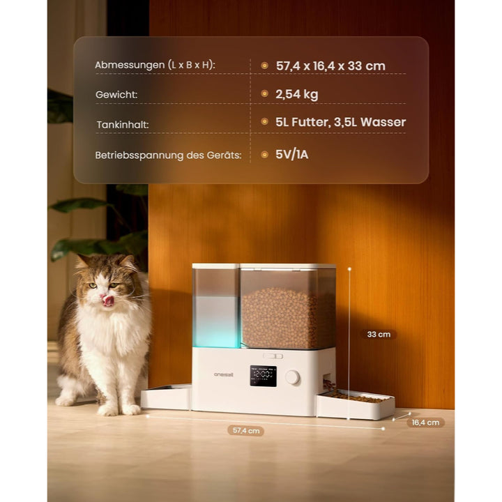 oneisall 2-in-1-Automatik-Katzenfutterautomat mit Trinkbrunnen