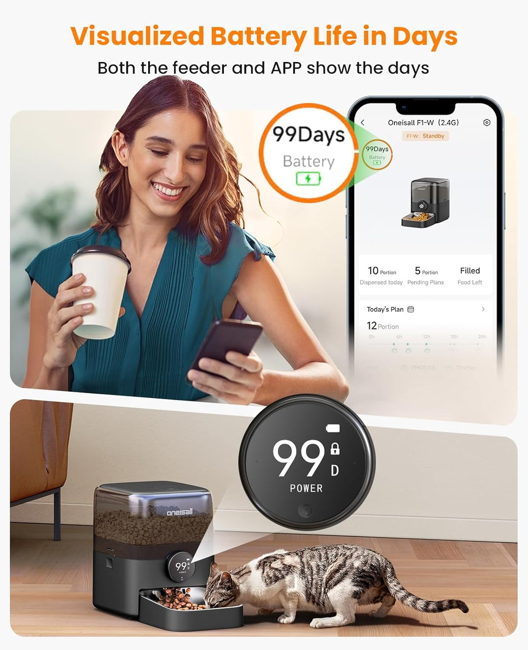 Oneisall PF05 3L Automatischer Futterautomat für Katzen