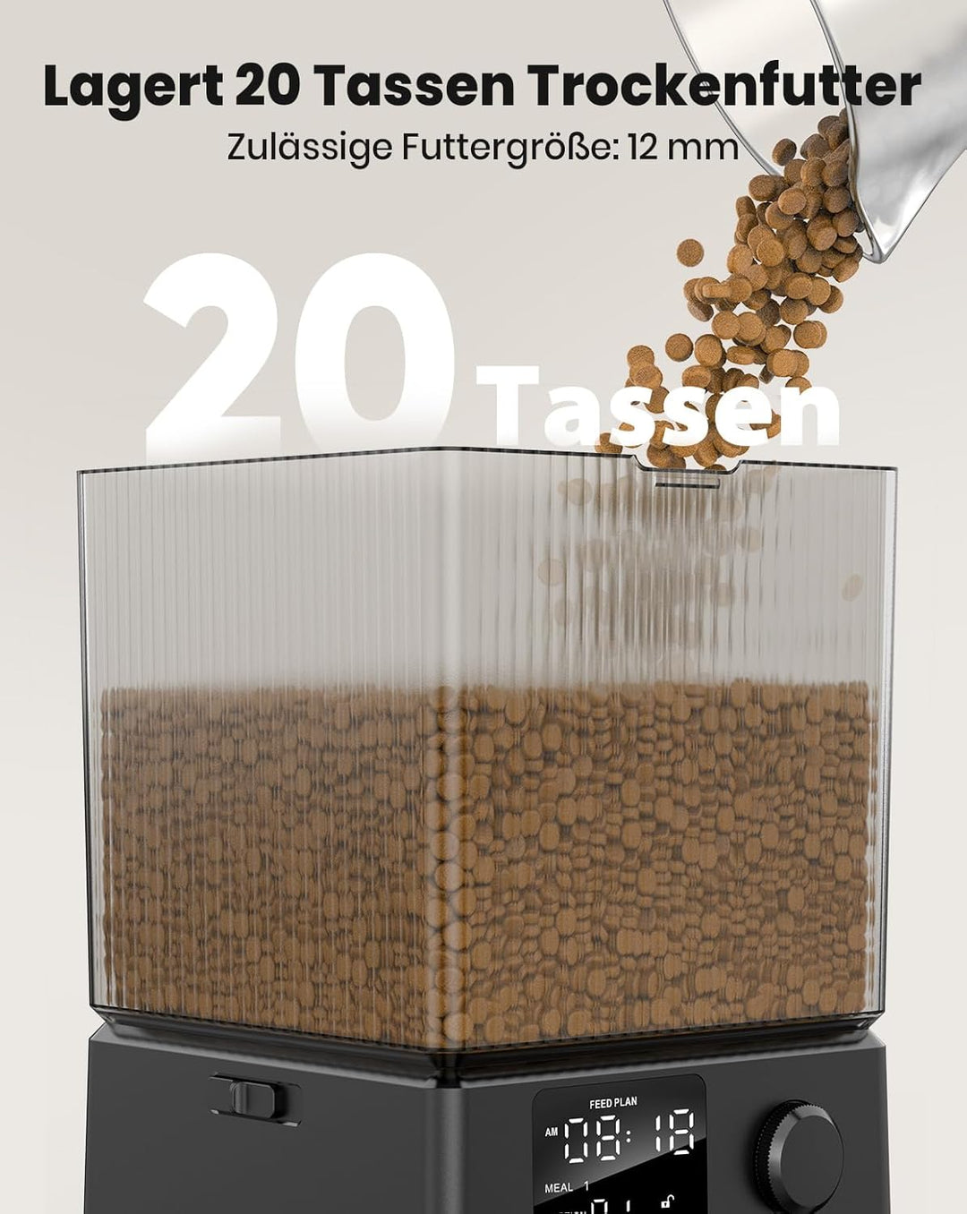 Oneisall 5L Automatischer Katzenfutterautomat für zwei Katzen – Schwarz