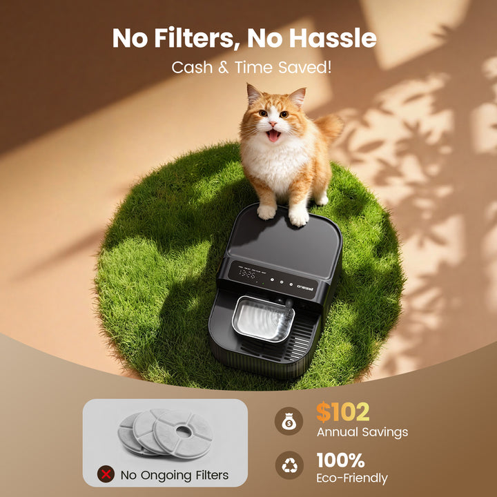 Oneisall 3,5L FreshFill Filterloser Katzen-Trinkbrunnen mit Frischwassersystem