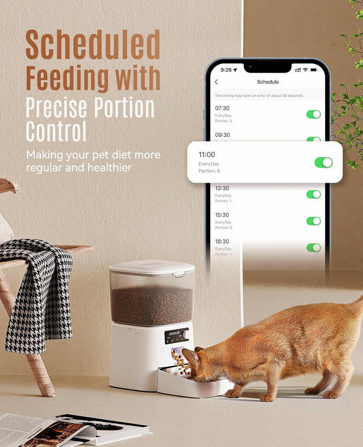 Oneisall 3.5L Automatischer Katzen-Futterspender mit App-Steuerung & 2.4G Wi-Fi