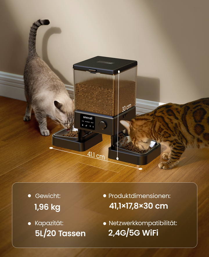 Oneisall 5L Automatischer Katzenfütterer mit App-Steuerung für zwei Katzen