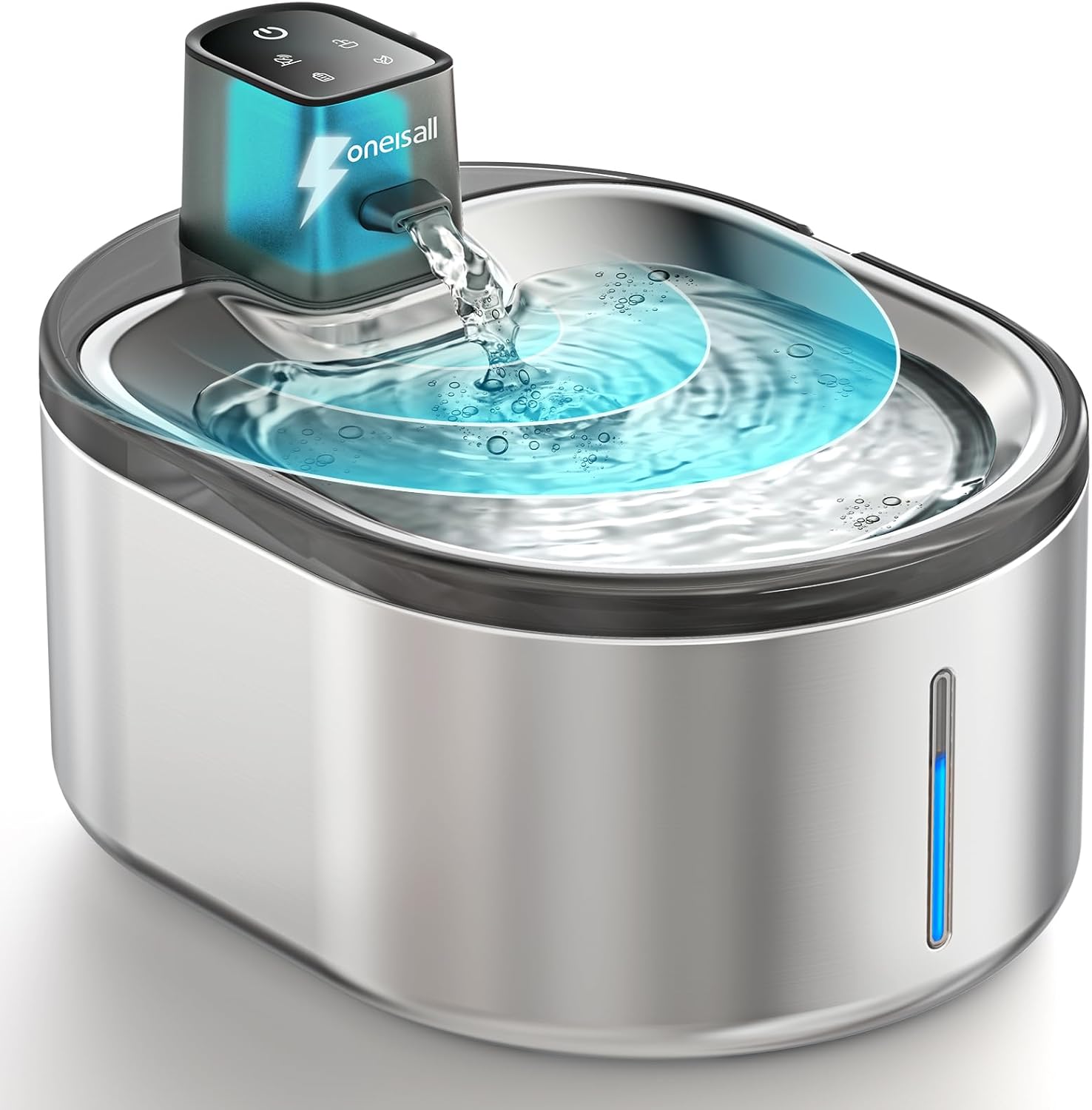 Oneisall 4L Cordless Cat Water Fountain With 304 Stainless Steel 