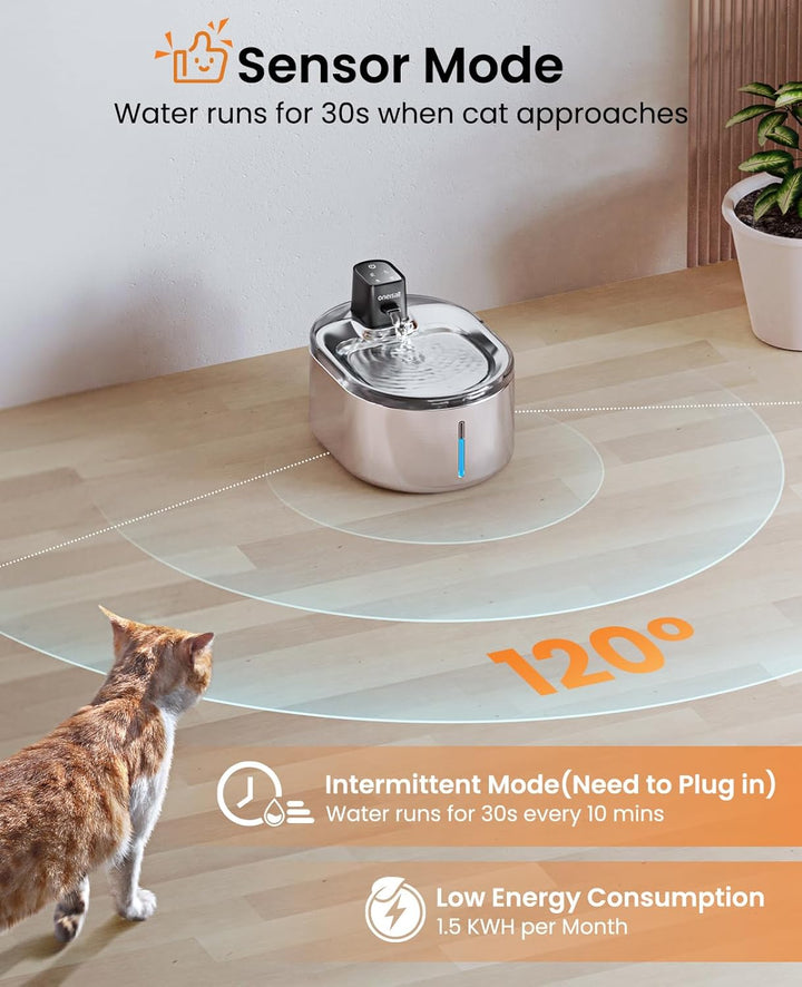 Oneisall 4L Cordless Cat Water Fountain With 304 Stainless Steel 