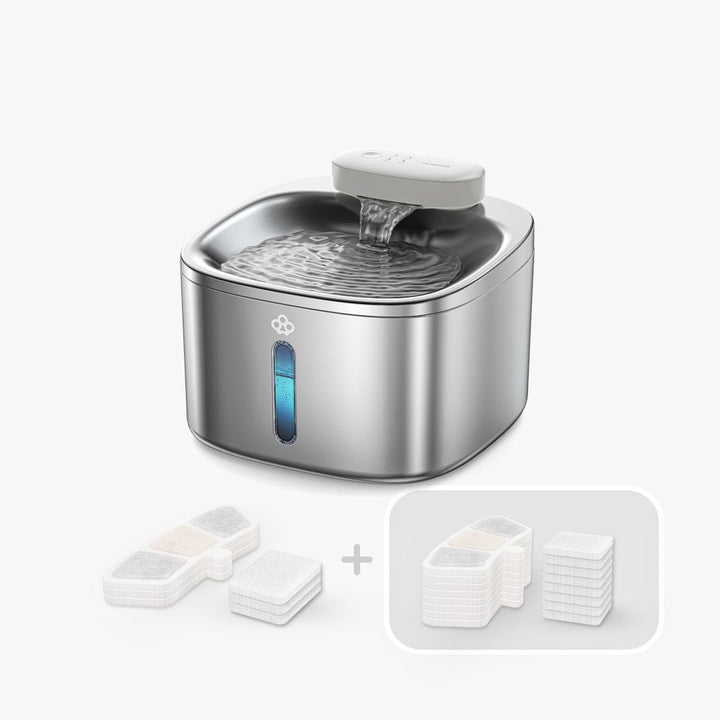 Oneisall 3.5L Kabelloser Edelstahl Trinkbrunnen für Katzen mit 3 Filtern